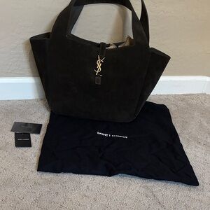Brown  Suede Tote with Gold Accent